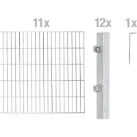 Alberts 652951 Doppelstabmatten Zaun, Höhe 180 cm, Länge 22 m, Zaun-Komplettset zum Einbetonieren, feuerverzinkt, Pfosten 60x40 mm