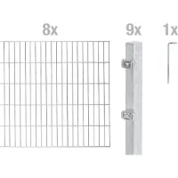 Alberts 651282 Doppelstabmatten Zaun, Höhe 180 cm, Länge 16 m, Zaun-Komplettset zum Einbetonieren, feuerverzinkt, Pfosten 60x40 mm