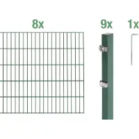 Alberts Doppelstabmatten Zaun, Höhe 180 cm, Länge 16 m, Zaun-Komplettset zum Einbetonieren, grün, Pfosten 60x40 mm
