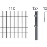 Alberts Doppelstabmatten Zaun, Höhe 140 cm, Länge 22 m, Zaun-Komplettset zum Einbetonieren, anthrazit, Pfosten 60x40 mm