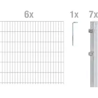 Alberts Doppelstabmattenzaun 6-5-6, Matten 2,50 m, Höhe 2,03 m, Länge 15 m, feuerverzinkt, Zaun als Komplettset, Pfosten mit Klemmlasche 60x40 mm