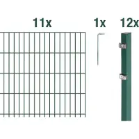 Alberts Doppelstabmattenzaun 6-5-6, Matten 2,50 m, Höhe 83 cm, Länge 27,5 m, grün, Zaun als Komplettset, Pfosten mit Klemmlasche 60x40 mm