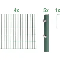 Alberts Doppelstabmatten Zaun, Höhe 200 cm, Länge 8 m, Zaun-Komplettset zum Einbetonieren, grün, Pfosten 60x40 mm
