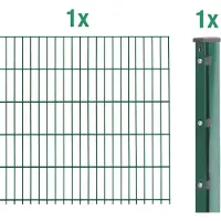 Alberts Doppelstabmatten-Anbauset 8-6-8, Matten 2,50 m, Höhe 2,43 m, Länge 2,5 m, grün, Anbauset mit Zaunpfosten inkl. Abdeckleiste 60x40 mm
