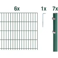 Alberts Doppelstabmattenzaun 6-5-6, Matten 2,50 m, Höhe 1,23 m, Länge 15 m, grün, Zaun als Komplettset, Pfosten mit Klemmlasche 60x40 mm