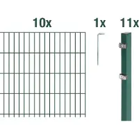 Alberts Doppelstabmattenzaun 6-5-6, Matten 2,50 m, Höhe 1,63 m, Länge 25 m, grün, Zaun als Komplettset, Pfosten mit Klemmlasche 60x40 mm