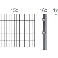 Alberts Doppelstabmatten Zaun, Höhe 140 cm, Länge 30 m, Zaun-Komplettset zum Einbetonieren, anthrazit, Pfosten 60x40 mm
