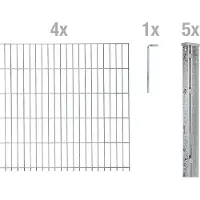 Alberts Doppelstabmattenzaun 6-5-6, Matten 2,50 m, Höhe 1,83 m, Länge 10 m, feuerverzinkt, Zaun als Komplettset, Pfosten mit Abdeckleiste 60x40 mm