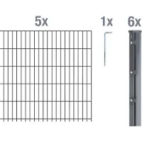 Alberts Doppelstabmattenzaun 6-5-6, Matten 2,50 m, Höhe 1,03 m, Länge 12,5 m, grün, Zaun als Komplettset, Pfosten mit Klemmlasche 60x40 mm