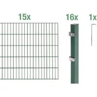 Alberts Doppelstabmatten Zaun, Höhe 200 cm, Länge 30 m, Zaun-Komplettset zum Einbetonieren, grün, Pfosten 60x40 mm