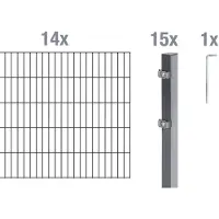 Alberts Doppelstabmatten Zaun, Höhe 160 cm, Länge 28 m, Zaun-Komplettset zum Einbetonieren, anthrazit, Pfosten 60x40 mm