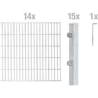 Alberts Doppelstabmatten Zaun, Höhe 200 cm, Länge 28 m, Zaun-Komplettset zum Einbetonieren, feuerverzinkt, Pfosten 60x40 mm