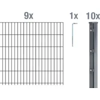 Alberts Doppelstabmattenzaun 6-5-6, Matten 2,50 m, Höhe 1,83 m, Länge 22,5 m, anthrazit, Zaun als Komplettset, Pfosten mit Abdeckleiste 60x40 mm