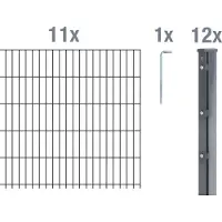 Alberts Doppelstabmattenzaun 6-5-6, Matten 2,50 m, Höhe 1,83 m, Länge 27,5 m, anthrazit, Zaun als Komplettset, Pfosten mit Klemmlasche 60x40 mm