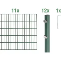 Alberts Doppelstabmatten Zaun, Höhe 200 cm, Länge 22 m, Zaun-Komplettset zum Einbetonieren, grün, Pfosten 60x40 mm