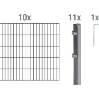Alberts Doppelstabmatten Zaun, Höhe 200 cm, Länge 20 m, Zaun-Komplettset zum Einbetonieren, anthrazit, Pfosten 60x40 mm
