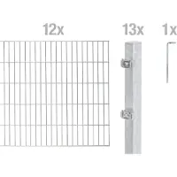 Alberts Doppelstabmatten Zaun, Höhe 140 cm, Länge 24 m, Zaun-Komplettset zum Einbetonieren, feuerverzinkt, Pfosten 60x40 mm