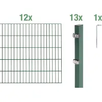 Alberts Doppelstabmatten Zaun, Höhe 140 cm, Länge 24 m, Zaun-Komplettset zum Einbetonieren, grün, Pfosten 60x40 mm