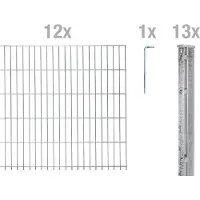Alberts Doppelstabmattenzaun 6-5-6, Matten 2,50 m, Höhe 1,63 m, Länge 30 m, feuerverzinkt, Zaun als Komplettset, Pfosten mit Abdeckleiste 60x40 mm
