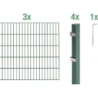 Alberts Doppelstabmatten Zaun, Höhe 200 cm, Länge 6 m, Zaun-Komplettset zum Einbetonieren, grün, Pfosten 60x40 mm