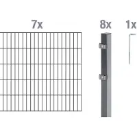 Alberts Doppelstabmatten Zaun, Höhe 140 cm, Länge 14 m, Zaun-Komplettset zum Einbetonieren, anthrazit, Pfosten 60x40 mm