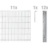 Alberts Doppelstabmattenzaun 6-5-6, Matten 2,50 m, Höhe 1,23 m, Länge 27,5 m, feuerverzinkt, Zaun als Komplettset, Pfosten mit Abdeckleiste 60x40 mm