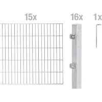 Alberts Doppelstabmatten Zaun, Höhe 140 cm, Länge 30 m, Zaun-Komplettset zum Einbetonieren, feuerverzinkt, Pfosten 60x40 mm