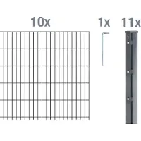 Alberts Doppelstabmattenzaun 6-5-6, Matten 2,50 m, Höhe 1,03 m, Länge 25 m, anthrazit, Zaun als Komplettset, Pfosten mit Klemmlasche 60x40 mm