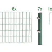 Alberts Doppelstabmatten Zaun, Höhe 160 cm, Länge 12 m, Zaun-Komplettset zum Einbetonieren, grün, Pfosten 60x40 mm