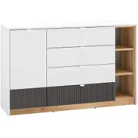 Petits-meubles Buffet Ronan mit 4 Schubladen und 1 Tür, Weiß, 138cm