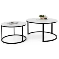 Idohome - Runder Couchtisch 2in1 LAVO mit Metalgestell, 80x48 cm+60x42 cm (Ø x H) Farbe: Schwarz / Weiß Hochglanz