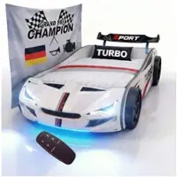 Coemo Autobett GTE Kinderbett im Rennwagen-Design mit Lattenrost Farbe Weiß