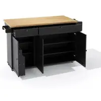 OKWISH Kücheninsel mit Klappbarer Arbeitsplatte 6 Rollen Schubladen 137x89.5x45cm Schwarz