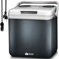 Tillvex Kühlbox elektrisch 32L Grau | Mini-Kühlschrank 230 V und 12 V für KFZ Auto Camping | kühlt & wärmt | ECO-Modus