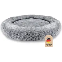 Intirilife flauschiges Plüsch Haustierbett in Hell Grau Durchmesser 100 cm - Weiches rundes rutschfestes Hundebett Katzenbett Kissen komfortables Hundesofa Katzensofa für Hunde und Katzen