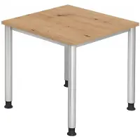 Froschkönig24 Schreibtisch H-Serie | 4-Fuß-Gestell | höheneinstellbar | extrem stabil, Größe Tischplatte:80 x 80 cm, Farbe Tischplatte:Asteiche, Farbe Gestell:Silber