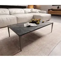 DELIFE Couchtisch Levente 110x60 cm Keramik Laminam Noir Desir Braun Gestell Metall Effektfinish Titan