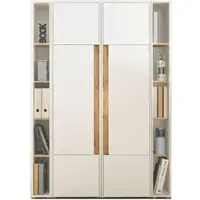 Furn.Design AKTENSCHRANK Set 4-teilig weiß matt, Eiche Wotan 140 x 200 cm, Schrank-Regal-Kombination mit 20 Fächern