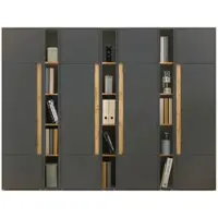Furn.Design AKTENSCHRANK Set 7-teilig grau matt, Eiche Wotan 260 x 200 cm, Schrank-Regal-Kombination mit 35 Fächern