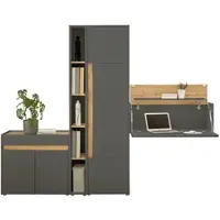 Furn.Design AKTENSCHRANK Set 4-teilig grau matt, Eiche Wotan 250 cm, Büromöbelkombination mit Sekretär und viel Stauraum