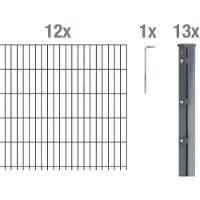 Alberts Doppelstabmattenzaun 8-6-8, Matten 2,50 m, Höhe 1,63 m, Länge 30 m, anthrazit, Zaun als Komplettset, Pfosten mit Abdeckleiste 60x40 mm