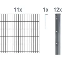 Alberts Doppelstabmattenzaun 8-6-8, Matten 2,50 m, Höhe 1,23 m, Länge 27,5 m, anthrazit, Zaun als Komplettset, Pfosten mit Abdeckleiste 60x40 mm