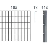 Alberts Doppelstabmattenzaun 8-6-8, Matten 2,50 m, Höhe 1,83 m, Länge 25 m, anthrazit, Zaun als Komplettset, Pfosten mit Abdeckleiste 60x40 mm