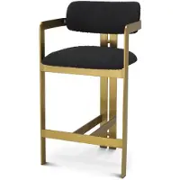 Casa Padrino Luxus Barstuhl Schwarz / Messing 53 x 44,5 x H. 97 cm - Gepolsterter Edelstahl Barhocker - Luxus Barmöbel