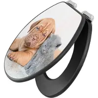 Banjado Design WC Sitz Anthrazit mit Absenkautomatik MDF - Hund und Katze - hochwertiger MDF Klodeckel/WC-Sitz mit Universal Scharnieren für alle gängigen Toiletten [TDA 12031]