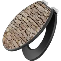 Banjado Design WC Sitz Anthrazit mit Absenkautomatik MDF - Stadtmauer - hochwertiger MDF Klodeckel/WC-Sitz mit Universal Scharnieren für alle gängigen Toiletten [TDA 10428]