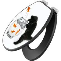Banjado Design WC Sitz Anthrazit mit Absenkautomatik MDF - Katze Und Fisch - hochwertiger MDF Klodeckel/WC-Sitz mit Universal Scharnieren für alle gängigen Toiletten [TDA 12355]