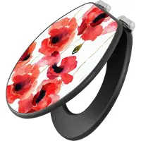 Banjado Design WC Sitz Anthrazit mit Absenkautomatik MDF - Mohn Aquarell - hochwertiger MDF Klodeckel/WC-Sitz mit Universal Scharnieren für alle gängigen Toiletten [TDA 12326]