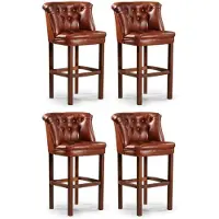 Casa Padrino Luxus Chesterfield Leder Barstuhl 4er Set Braun 63 x 56 x H. 107 cm - Gepolsterte Echtleder Barhocker - Chesterfield Möbel - Chesterfield Barmöbel - Luxus Barmöbel - Echtleder Barmöbel