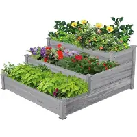Yaheetech Erhöhter Pflanzkasten, 3-stöckig – Gemüsekasten aus Kiefernholz für Gemüse, Blumen und Kräuter